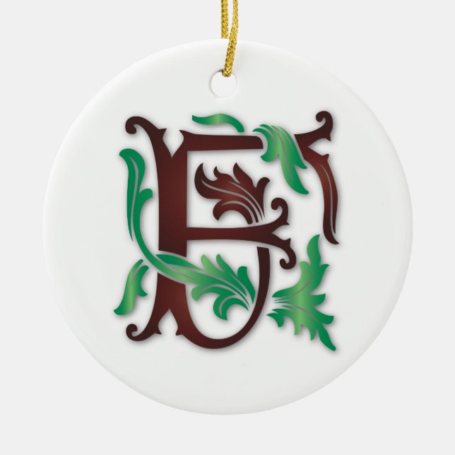 Fleur-de-lis F Monogram Ceramic Ornament (Front)