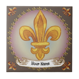 Fleur De Lis Family Crest Surname Ceramic Tile