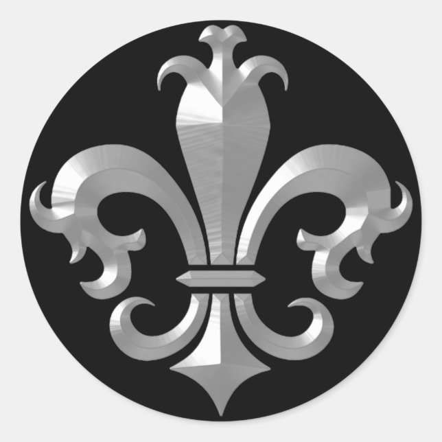 Fleur De LIs Fancy Silver Bevel Saints Classic Classic Round Sticker (Front)