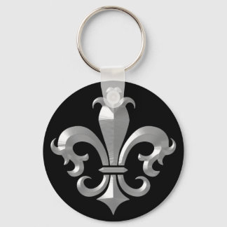 Fleur De LIs Fancy Silver Bevel Saints Classic Key Ring