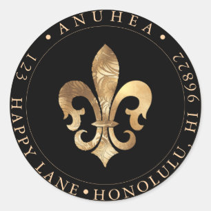 FLEUR DE LIS   FAUX GOLD DAMASK CLASSIC ROUND STICKER