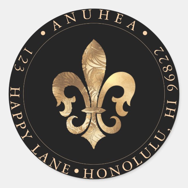 FLEUR DE LIS | FAUX GOLD DAMASK CLASSIC ROUND STICKER (Front)