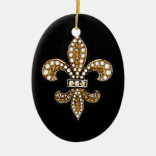 Fleur De Lis Flor  New Orleans Customise Gold Ceramic Tree Decoration