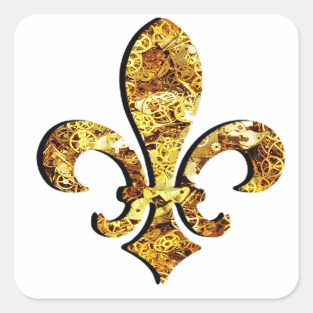 Fleur De Lis Flor  New Orleans Gold Gears Square Sticker (Front)