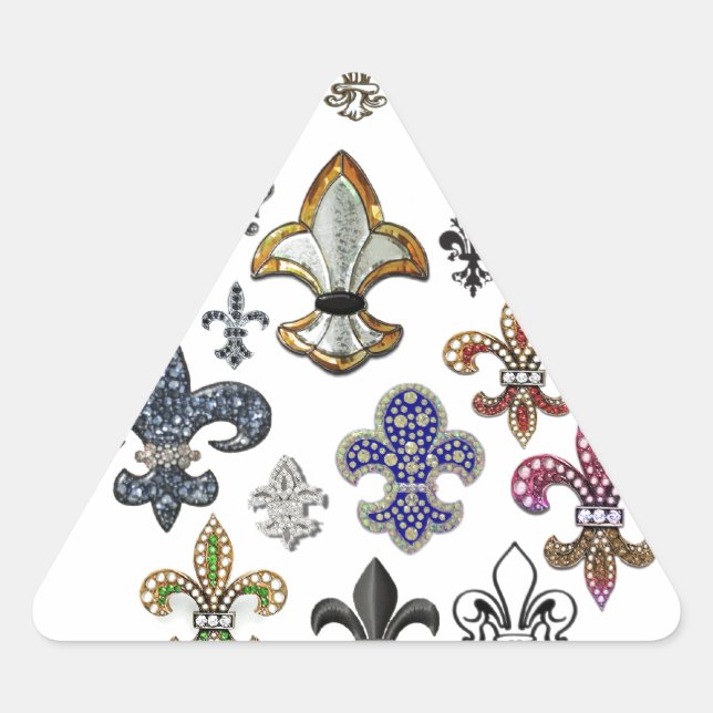 Fleur De Lis Flor  New Orleans Jewel Sparkle Triangle Sticker (Front)