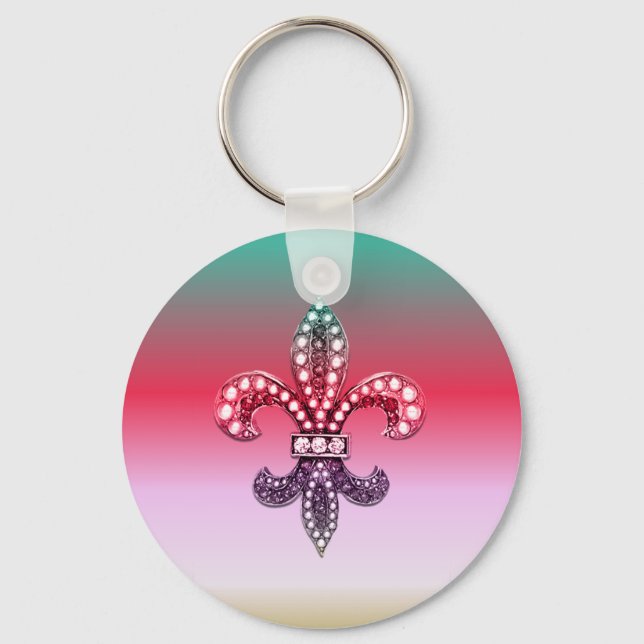 Fleur De Lis Flor  New Orleans Multi Colour Pink Key Ring (Front)