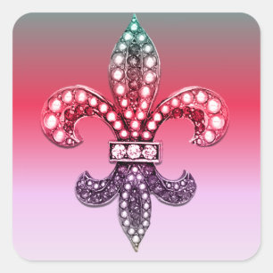 Fleur De Lis Flor  New Orleans Multi Colour Pink Square Sticker