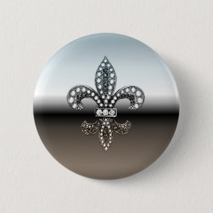 Fleur De Lis Flor  New Orleans Silver Black 6 Cm Round Badge