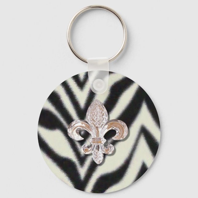 Fleur De Lis Flor Zebra Print Key Ring (Front)
