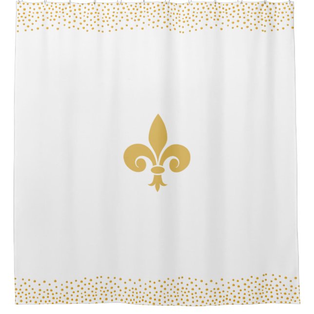 Fleur_de_Lis Flower & Gold Confetti on White Shower Curtain (Front)
