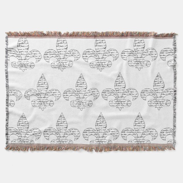 Fleur de Lis French Script Throw Blanket (Front)