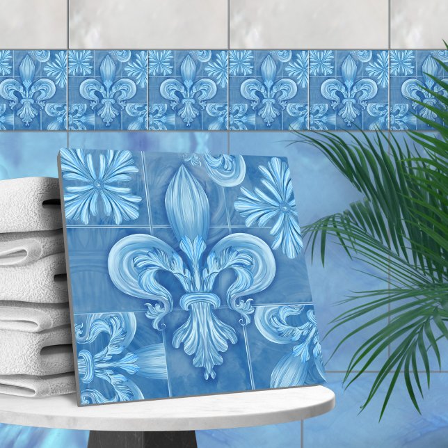 Fleur-de-lis - gentle blue watercolor ceramic tile (Creator Uploaded)