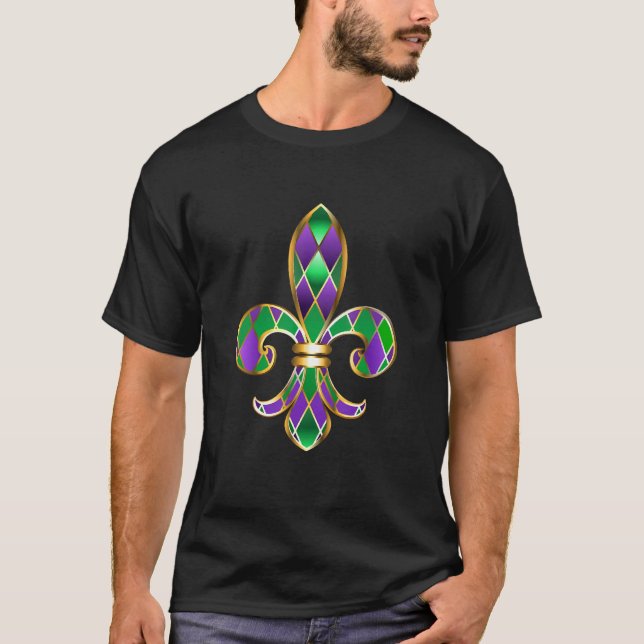 Fleur De Lis  Glitter Effect Mardi Gras T-Shirt (Front)