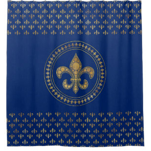 Fleur-de-lis - Gold and Royal Blue Shower Curtain