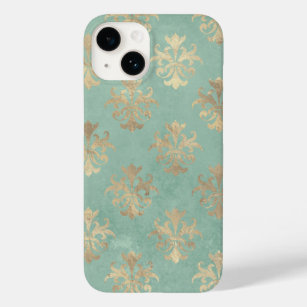 Fleur de lis gold and teal green vintage patina  Case-Mate iPhone 14 case