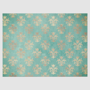 Fleur de lis gold and teal green vintage patina  tissue paper