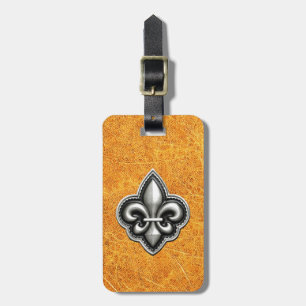 Fleur de Lis Gold Leather Look Luggage Tag
