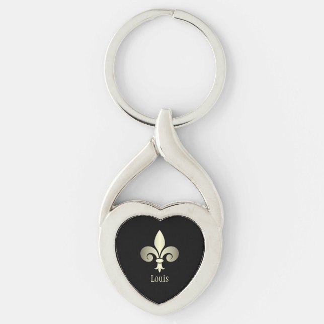 Fleur de Lis Gold Monogram Key Ring (Front)