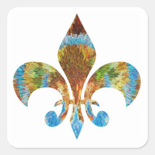 Fleur de Lis :  Gold n Silver Engraved Square Sticker