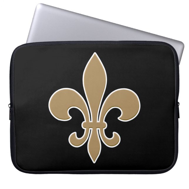 Fleur de Lis Gold with White and Black Outline Laptop Sleeve (Front)