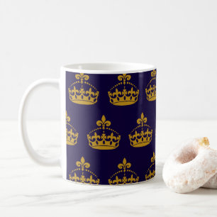Fleur De Lis Golden Crown Royalty Lily Flower Navy Coffee Mug