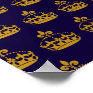 Fleur De Lis Golden Crown Royalty Lily Flower Navy Poster
