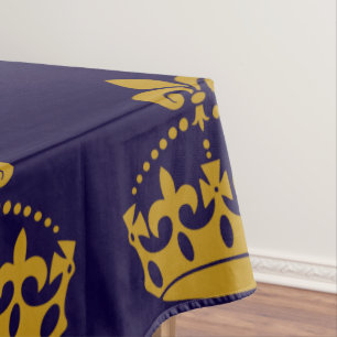 Fleur De Lis Golden Crown Royalty Lily Flower Navy Tablecloth