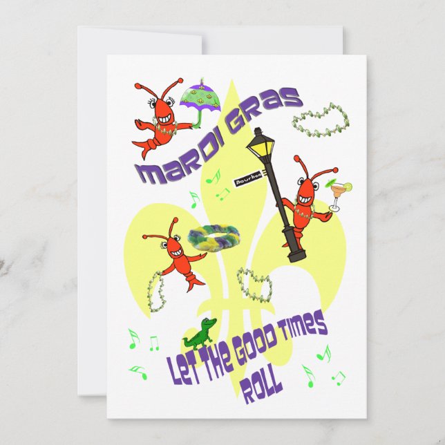 Fleur de Lis Good Times Roll Mardi Gras Party Invitation (Front)