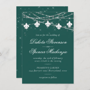 Fleur de Lis Green Lights   Bold Themed Wedding Invitation