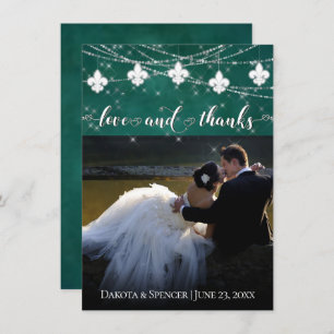 Fleur de Lis Green Lights Photo Heart Love and Thank You Card