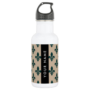 Fleur de Lis, Green on Beige, Royal, Your Name 532 Ml Water Bottle