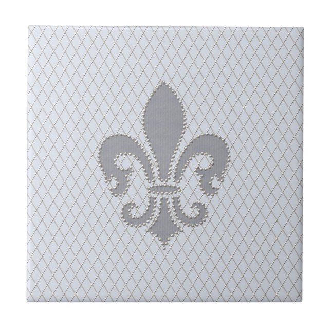 Fleur de Lis Grey Lilac Diamond Pattern Ceramic Tile (Front)