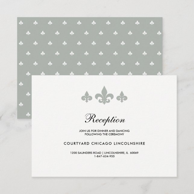Fleur-de-lis Grey White Reception Card (Front/Back)