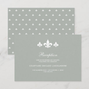 Fleur-de-lis Grey White Wedding Reception Card