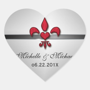 Fleur de Lis Heart Wedding Sticker