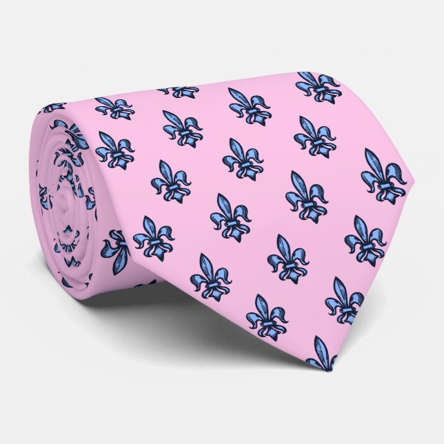Fleur-de-lis Heraldic Pink Two-sided Tie (Rolled)