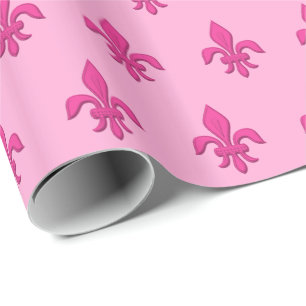 Fleur de Lis in Fuchsia Pink on Light Pink Wrapping Paper