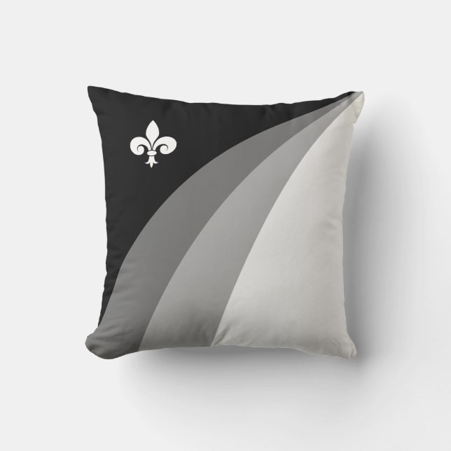 Fleur de lis in grey, black & white waves cushion (Front)