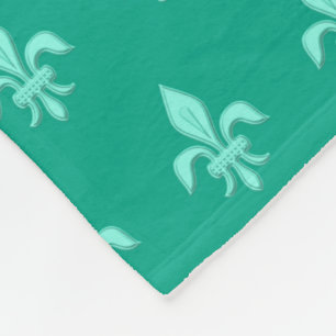 Fleur de Lis in Light Aqua on Turquoise Fleece Blanket