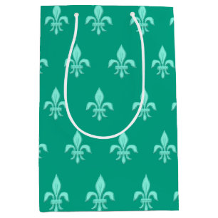 Fleur de Lis in Light Aqua on Turquoise Medium Gift Bag
