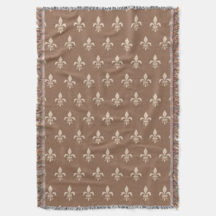Fleur de Lis in Light Beige on Taupe Tan Throw Blanket