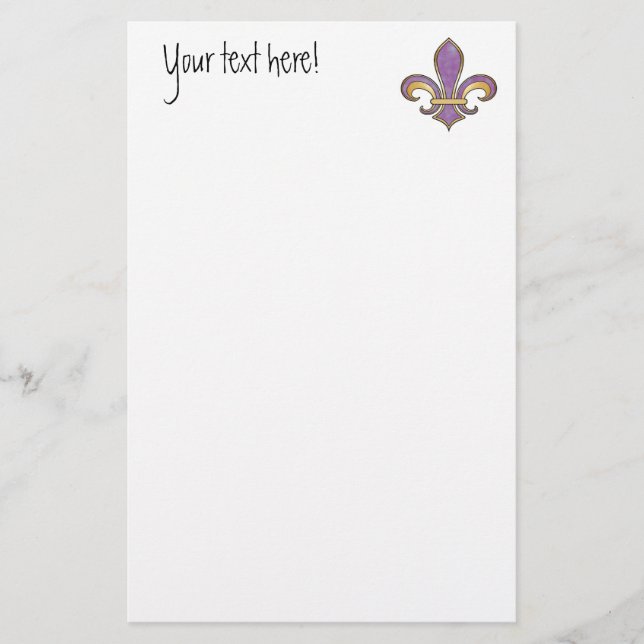 Fleur de Lis in solid colour  - Purple Plum Grape Stationery (Front)