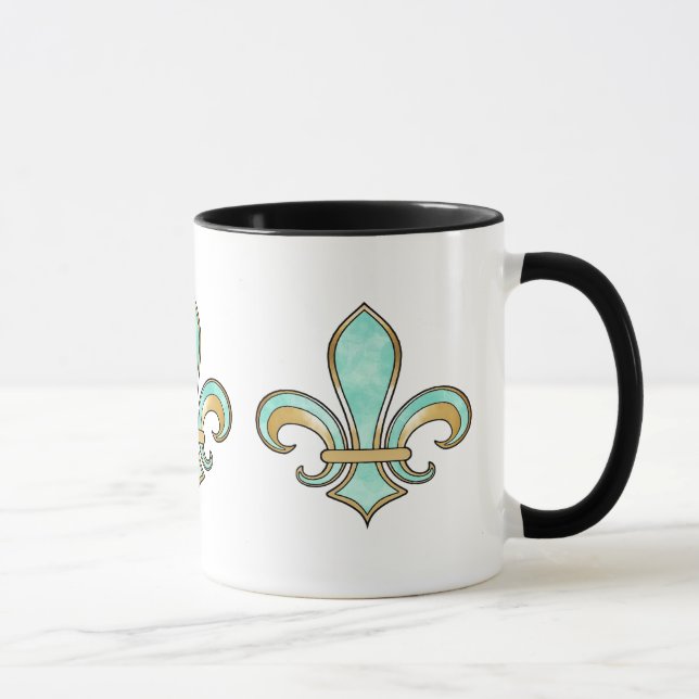 Fleur de Lis in solid colour  - Turquoise Aqua Mug (Right)