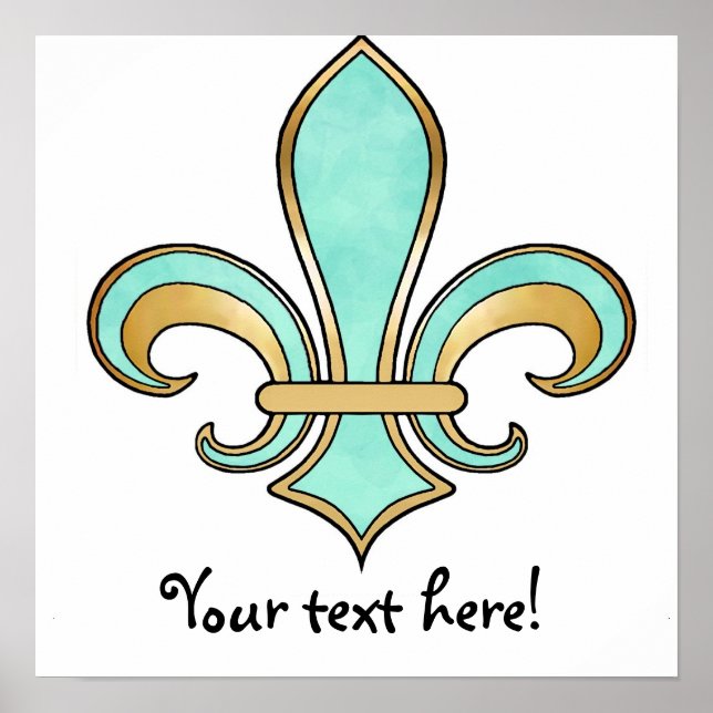 Fleur de Lis in solid colour  - Turquoise Aqua Poster (Front)