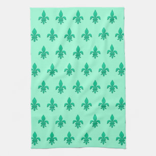 Fleur de Lis in Turquoise and  Light Aqua   Tea Towel