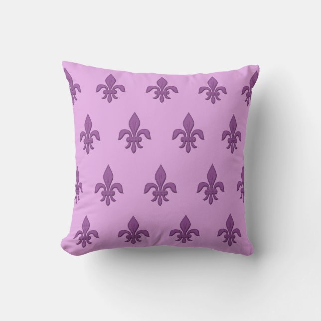 Fleur de Lis in Violet Purple on Lavender Cushion (Front)
