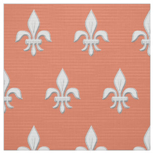 Fleur de Lis in White on Light Coral Pink / Peach Fabric