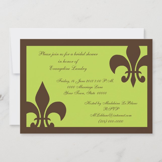 Fleur de Lis Invitations Chocolate and Lime (Front)