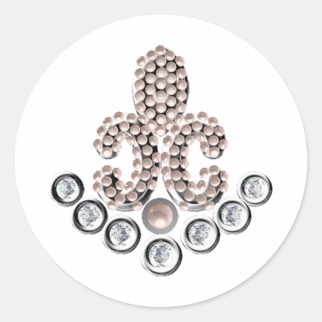 Fleur De Lis-jewelled Classic Round Sticker (Front)