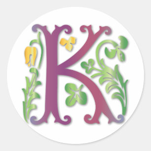 Fleur-de-lis K Monogram Classic Round Sticker